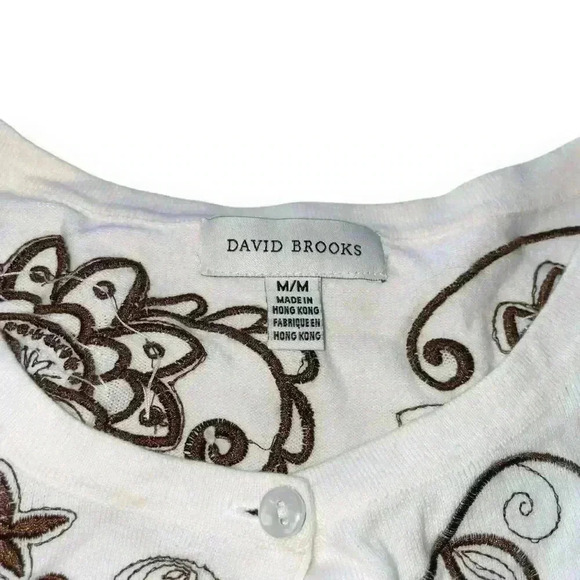 y2k white floral sequin embroidered knit cardigan button‎ up 3/4 sleeves sweater - Picture 2 of 4